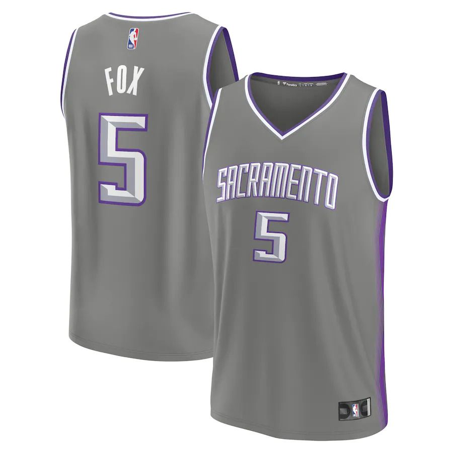 Men Sacramento Kings 5 De Aaron Fox Fanatics Branded Gray City Edition 2022-23 Fastbreak NBA Jersey